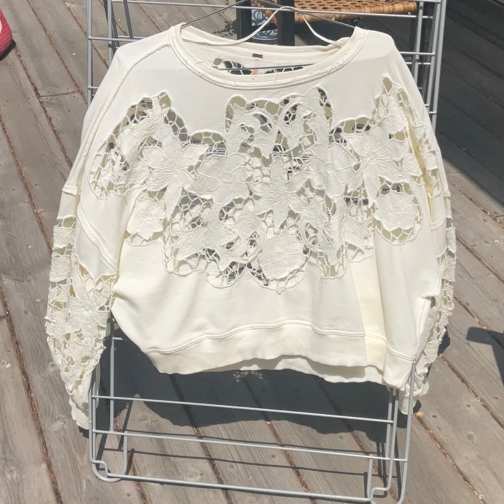 Free People Cream Textured Lace Top